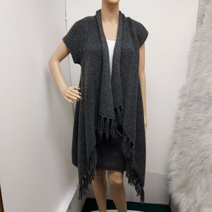 "EVEN" GRAY  CASCADE FRONT FRINGE OPEN SWEATER CARDIGAN SIZE: XS